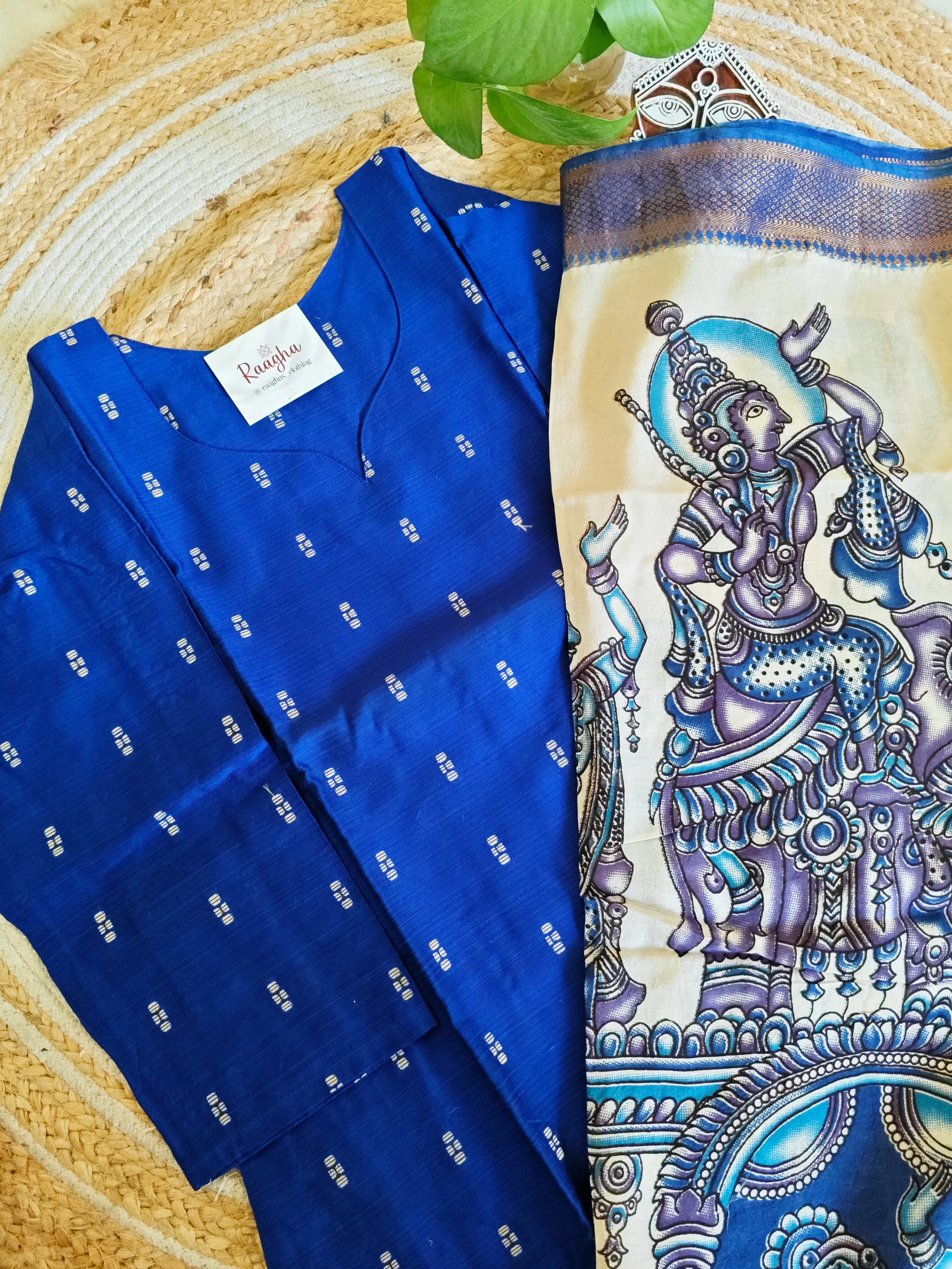 Premium Rawsilk Kurti with Kalamkari Dupatta - Thumbnail 3